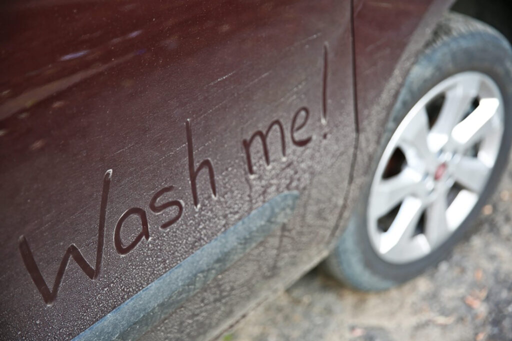 Use a clay bar to remove the stains of the salt, but please ensure the paint work on the external body of the car.